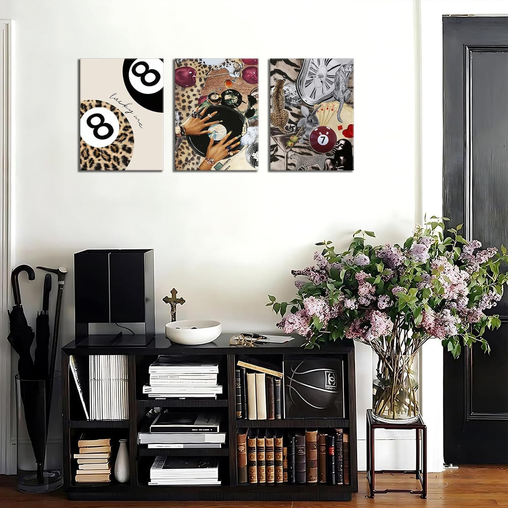 Trendy Leopard Wall Art Set of 3 Cheetah Canvas Aesthetic Wall Decor Funky Bl...