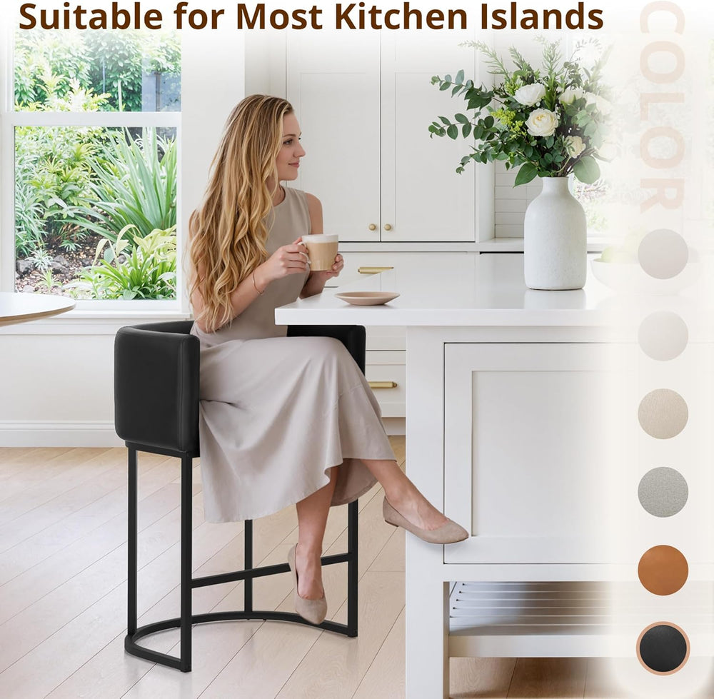 LUE BONA Counter Height Bar Stools Set of 2, Modern Barrel Counter Stools wit...