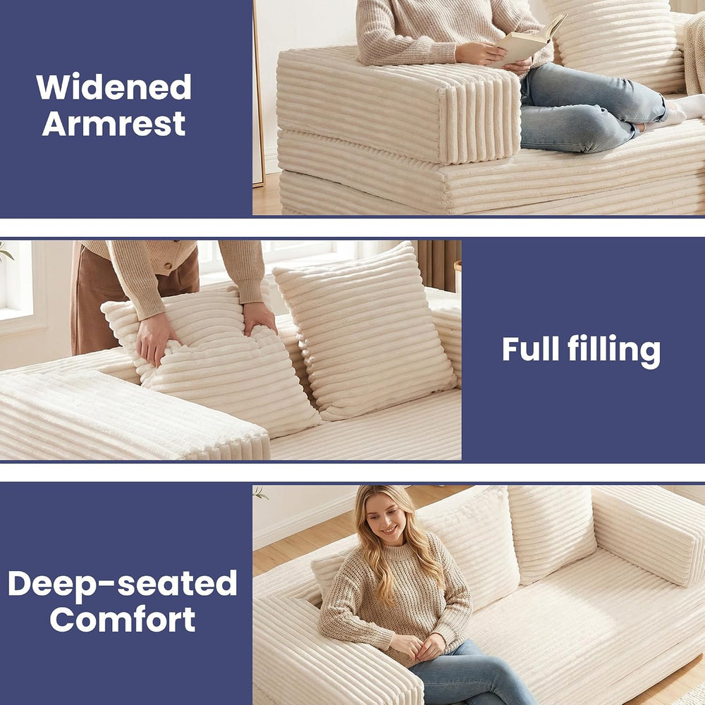 Convertible Sofa Bed, 4-in-1 Boneless Loveseat with Removable Armrests Backre...