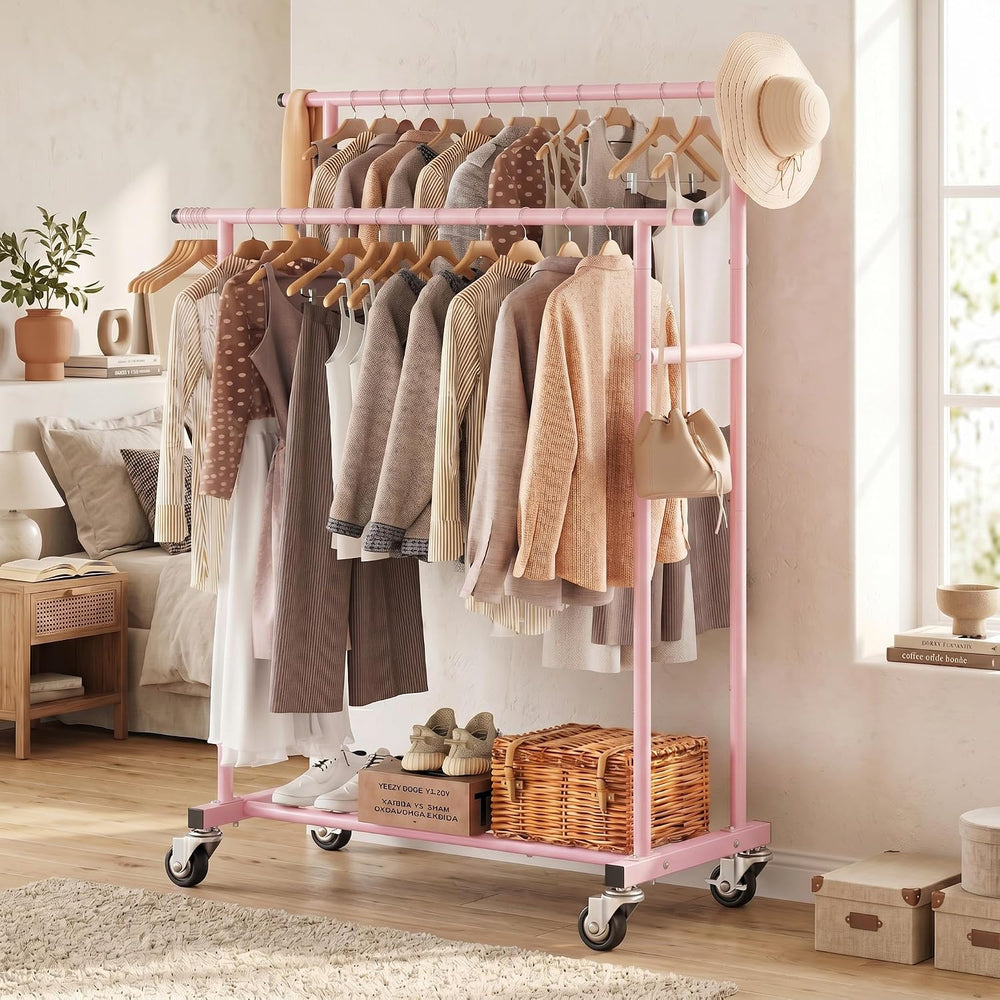 Calmootey Rolling Garment Rack, Sturdy Clothes Organizer for Bedroom