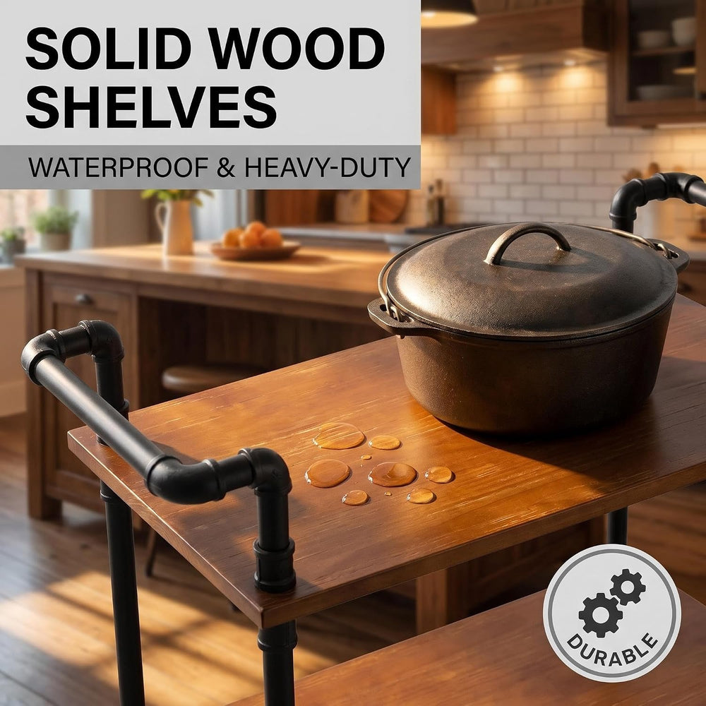 Industrial Pipe Bar Carts, Solid Wood Serving Carts, Rolling Kitchen Carts