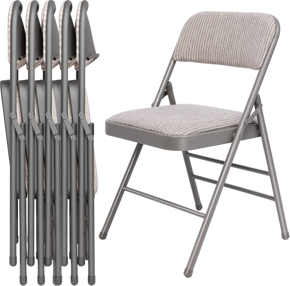 6 Pack Fabric Folding Chairs with Padded Cushion,Steel Frame,Grey,350lbs