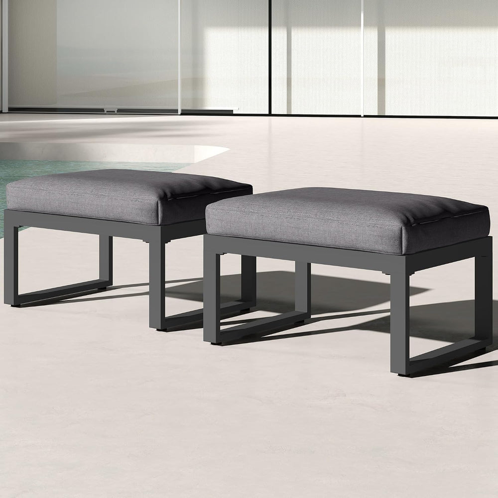 RoyalCraft 2 Pieces Aluminum Outdoor Patio Ottoman Set, Outdoor Foot Stools w...