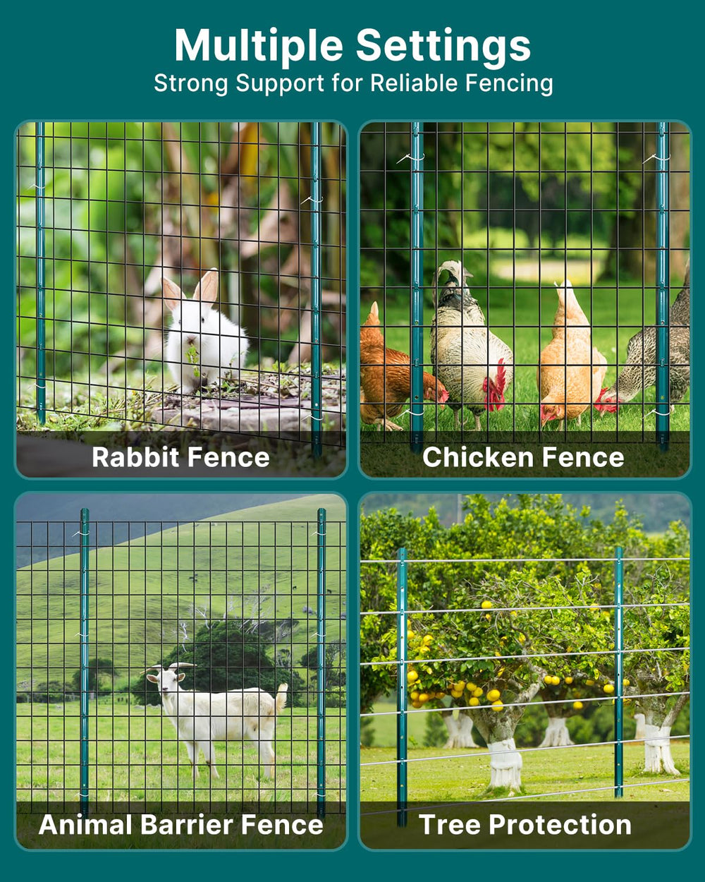ARIFARO Fence Posts 4 Feet, 16-Pack, Heavy Duty U Post, Metal Fence Post