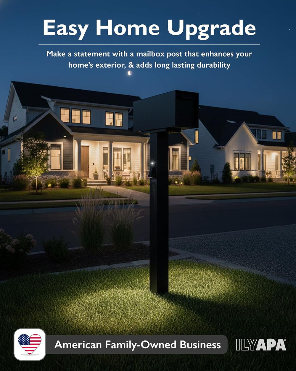 Ilyapa Mailbox Post Kit with Solar Address Sign - 43x4x4 Metal - Black