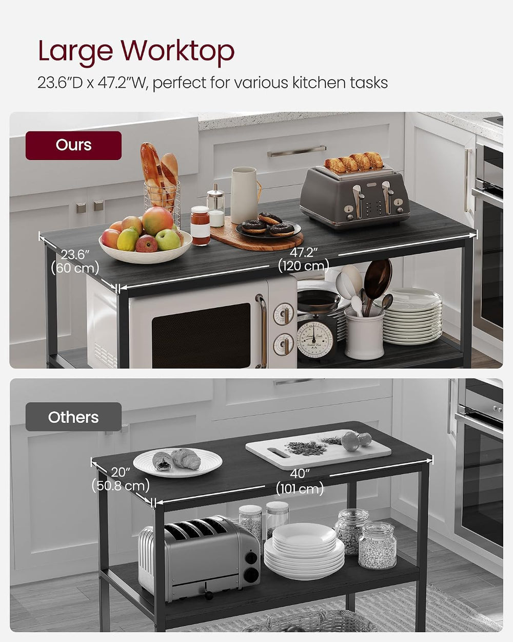 VASAGLE Kitchen Island with 3 Shelves, Storage Cabinet, Steel Structure