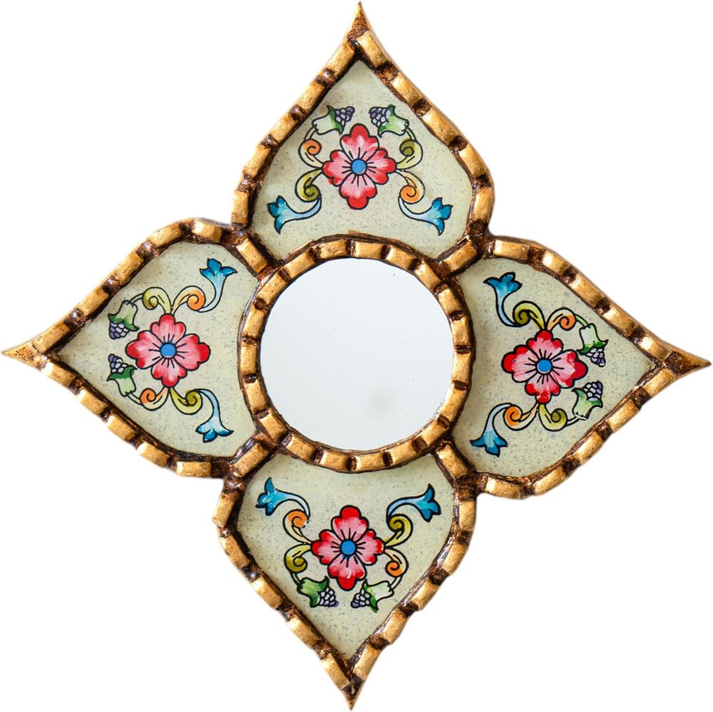 Small Decorative Mirror 6"x6", Peruvian Hand-Painted Glass