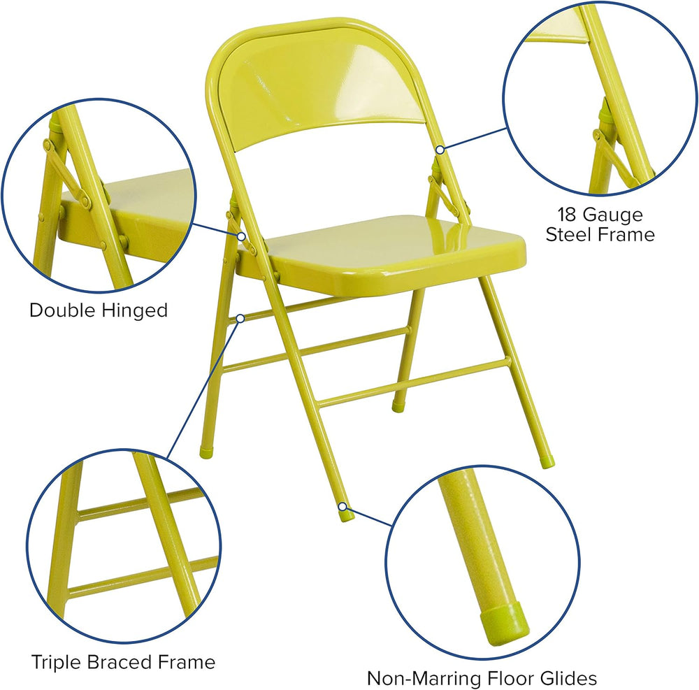 EMMA + OLIVER Triple Braced Metal Folding Chair, 2-Pack