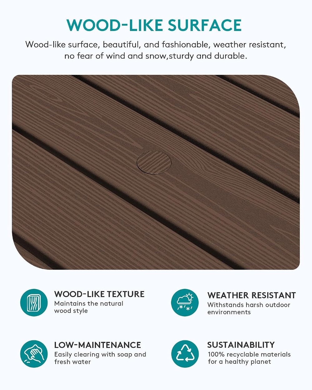 SERWALL HDPE Outdoor Coffee Table with Umbrella Hole, Coffee