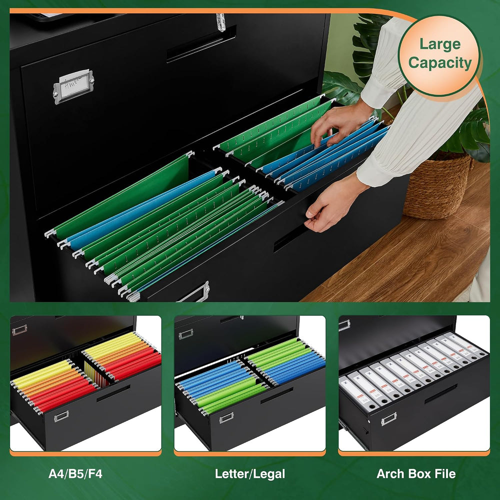 Letaya Lateral 3 Drawer File Cabinets with Lock, Metal Filing Storage Vertica...