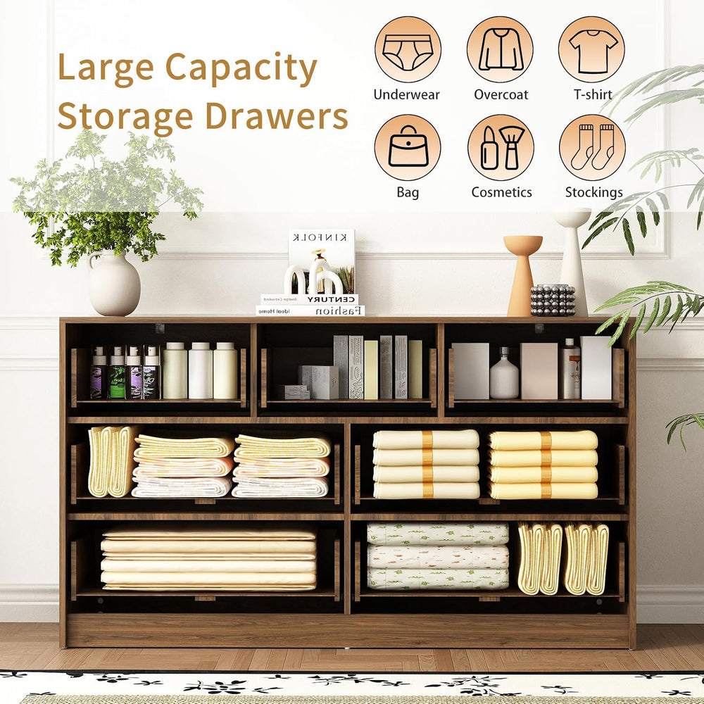 7 Drawer Dresser and Nightstand Sets for Bedroom, 3 Pcs Bedroom Set, Walnut丨N...