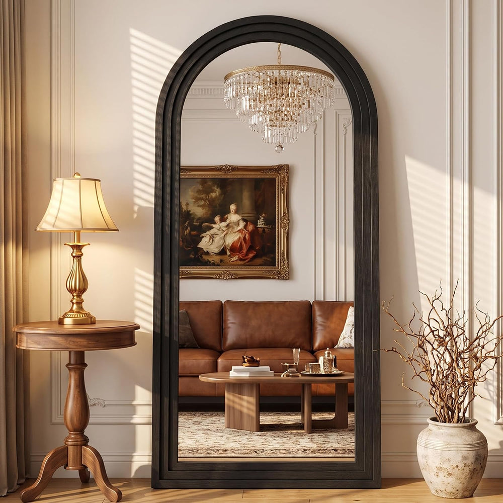76"x34" Arched Full Length Mirror, Large Wood Floor Mirror, Black