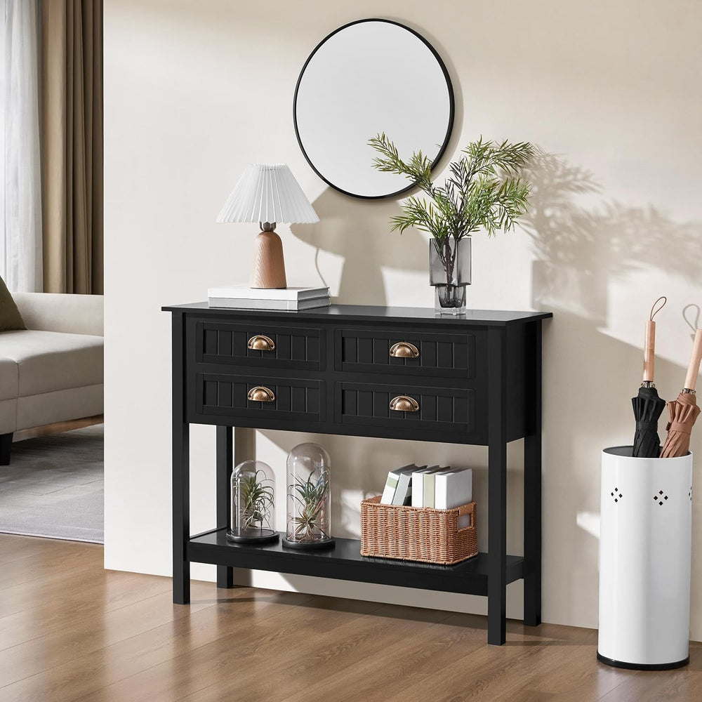 Yaheetech Black Console Table with 4 Drawers and Storage Shelf for Entryway