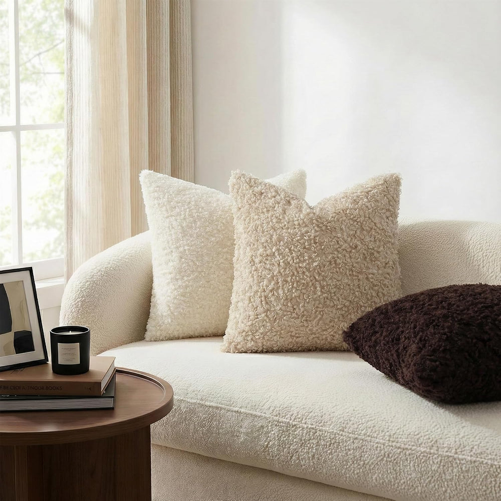 decorUhome Sherpa Throw Pillow Covers 24x24 Set of 2 Neutral Oatmeal