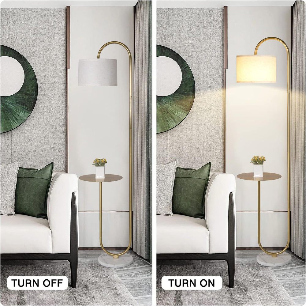 Hsyile KU300271 Arc Floor Lamp with Hanging Drum Shade for Living Room-Marble...
