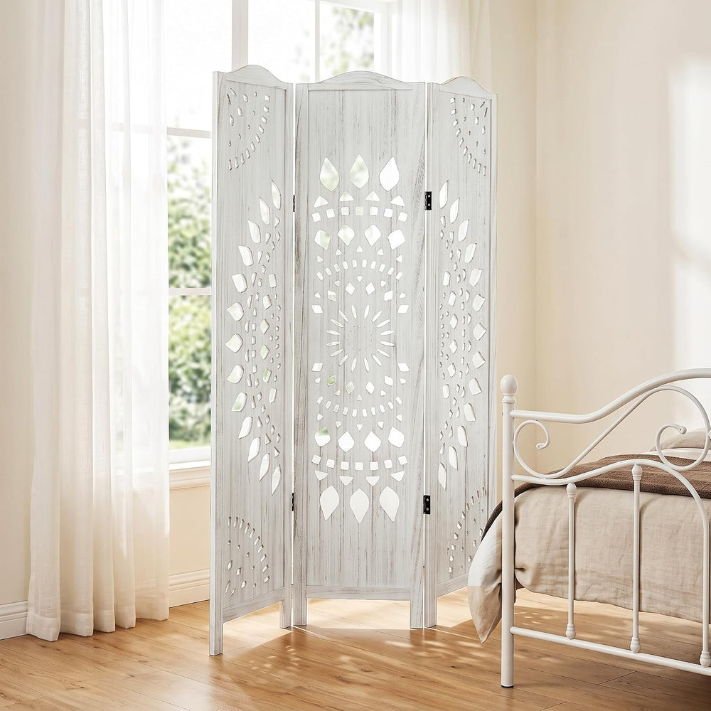 Room Divider 3 Panels,5.62FT Tall Boho Folding Wood Privacy Screen