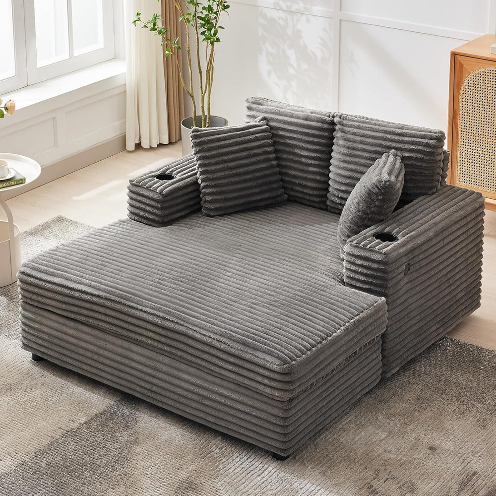 IDEALHOUSE 60" Oversized Chaise Lounge Chair Indoor, Comfy Corduroy Loun...