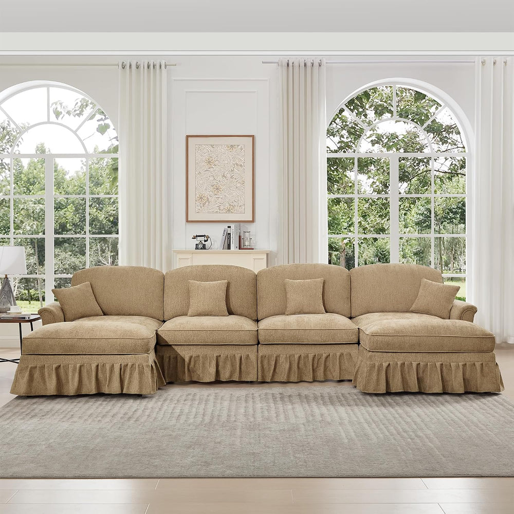 Aoowow 138” Modular Sectional Sofa, Mid Century Chenille 4-Seat Couches with ...