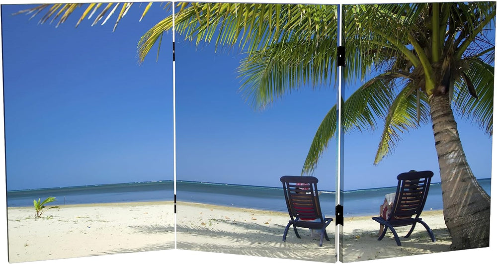 Red Lantern 2 ft. Short Double Sided Beach Canvas Folding Screen 3 Panel Free...