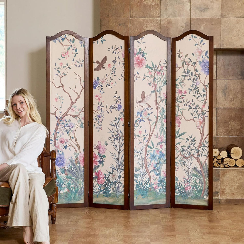 Svimi Oriental Style 4-Panel Wood Folding Screen Room Divider – Freestanding ...