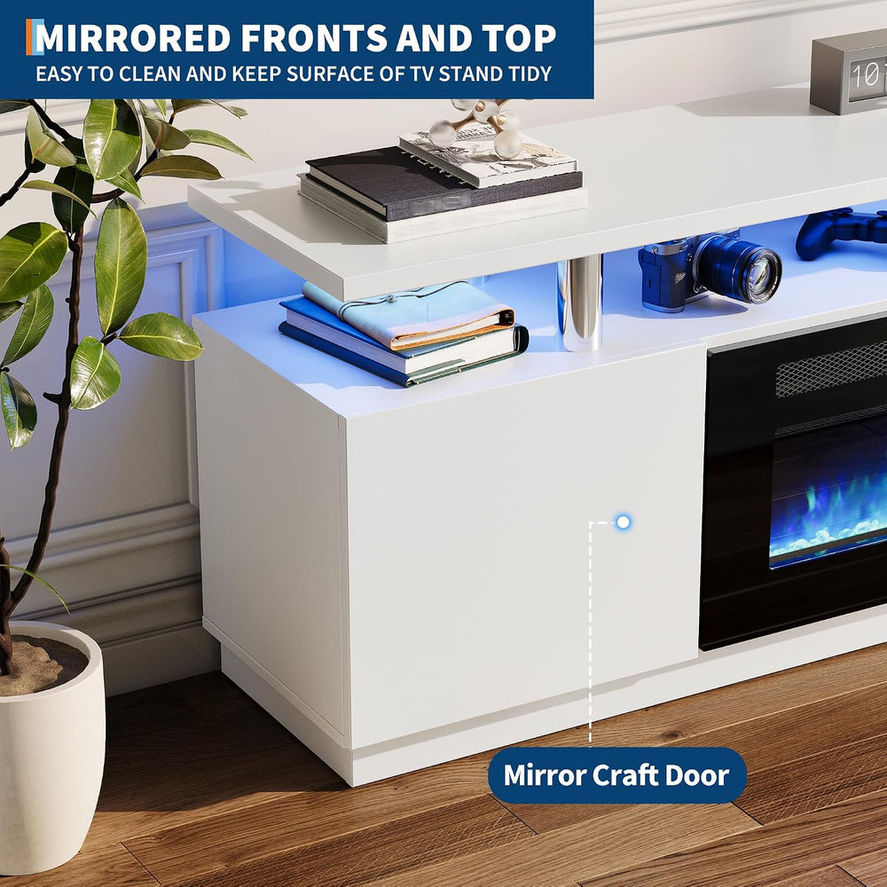 GarveeTech Led Fireplace TV Stand 70 in, Modern Electric Fireplace TV Stand w...