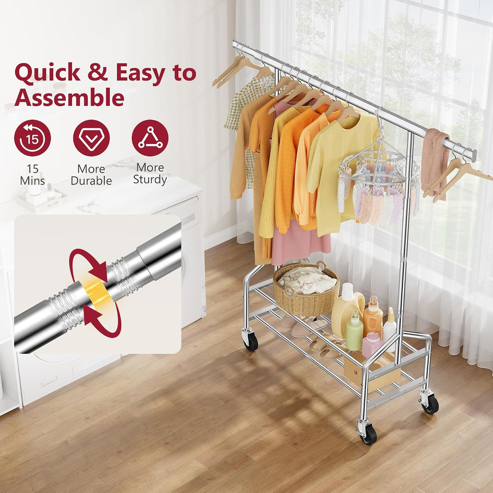 Tajsoon Clothes Rack with 2 Shelves, Heavy Duty Load 350 LBS, Chrome