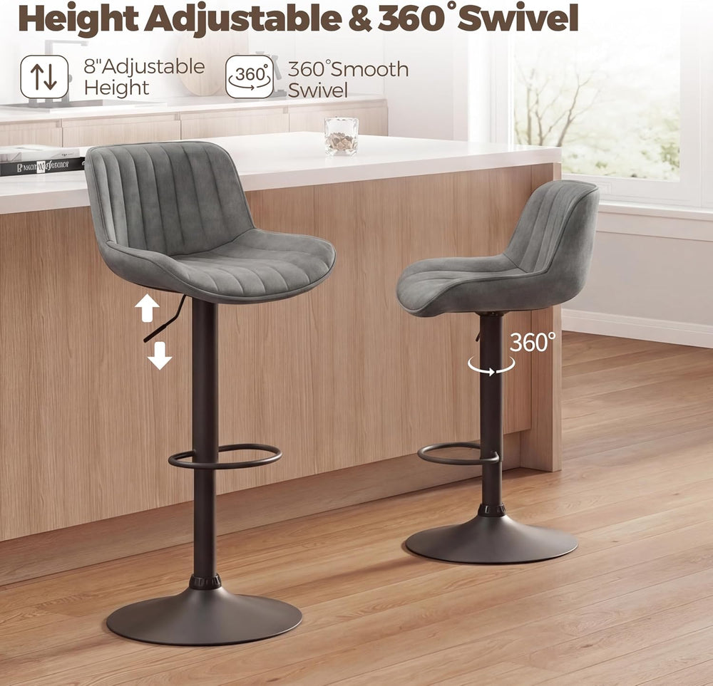 Volans Bar Stools Set of 2, Mid Century Modern Faux Leather Swivel Adjustable...