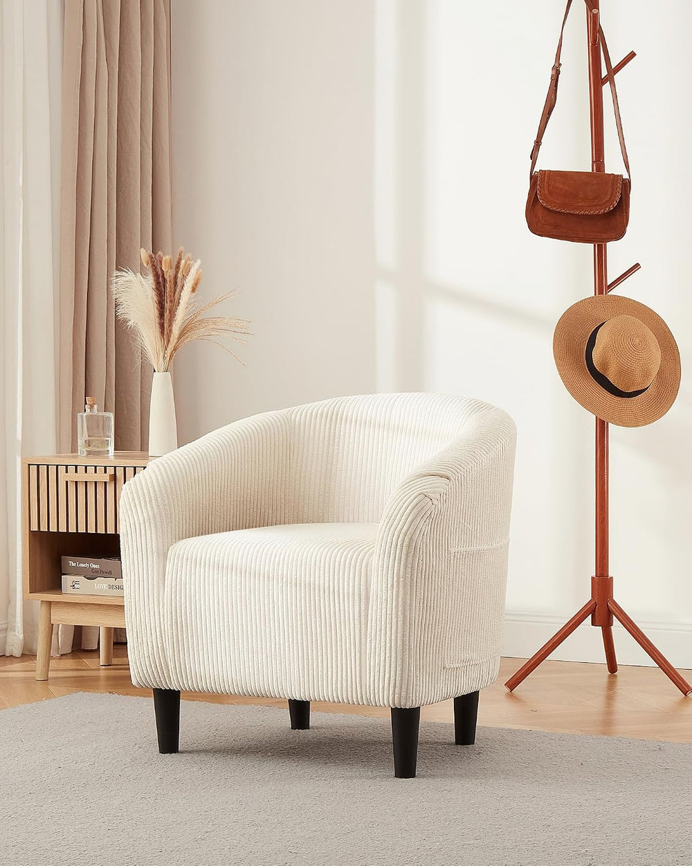 GarveeHome Barrel Accent Chair Corduroy Club Chair Elegant Armchair Cozy Back...