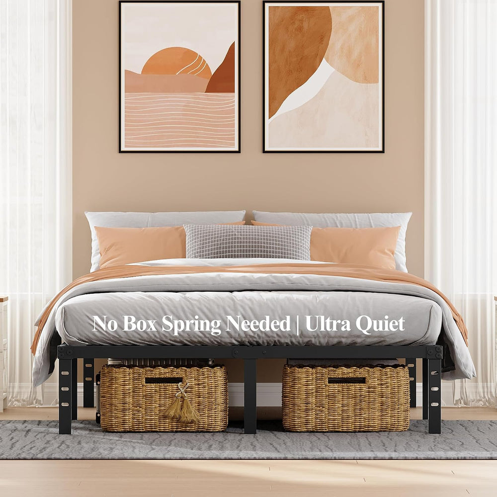 Queen Metal Bed Frame, 14", Storage, No Box Spring, Easy Assembly, Black