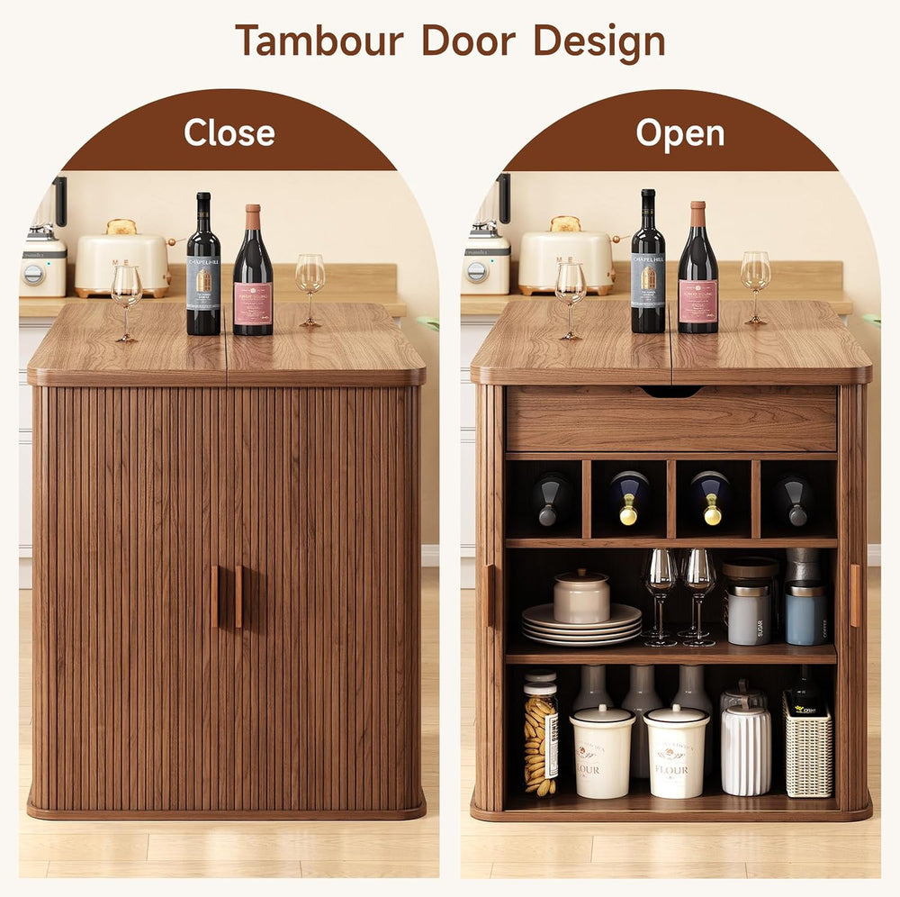 ONBRILL 61 Inch Fluted Kitchen Island with Storage Walnut