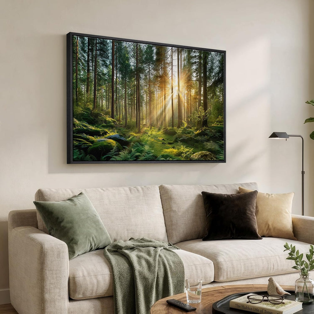 Framed Nature Forest Landscape Canvas Wall Art for Living Room, 24x36 Inch