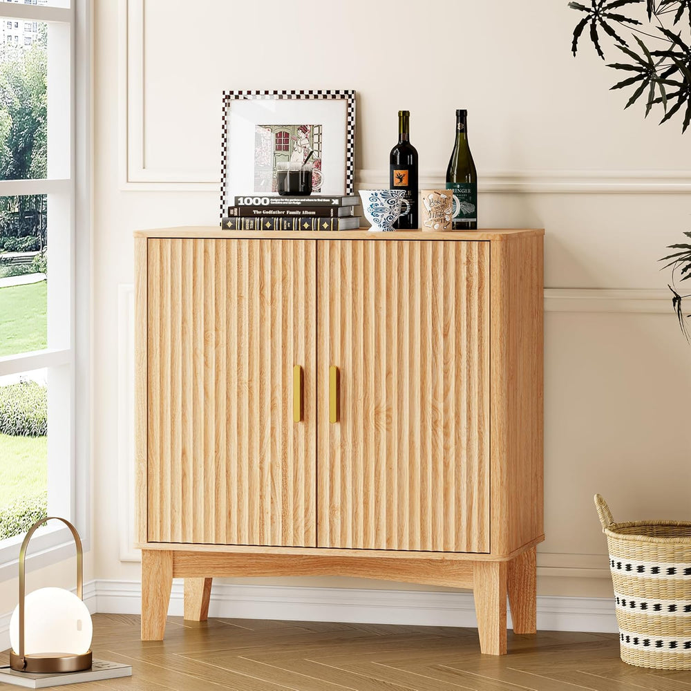 BORNOON Fluted Storage Cabinet with Doors and Adjustable Shelf Sideboard