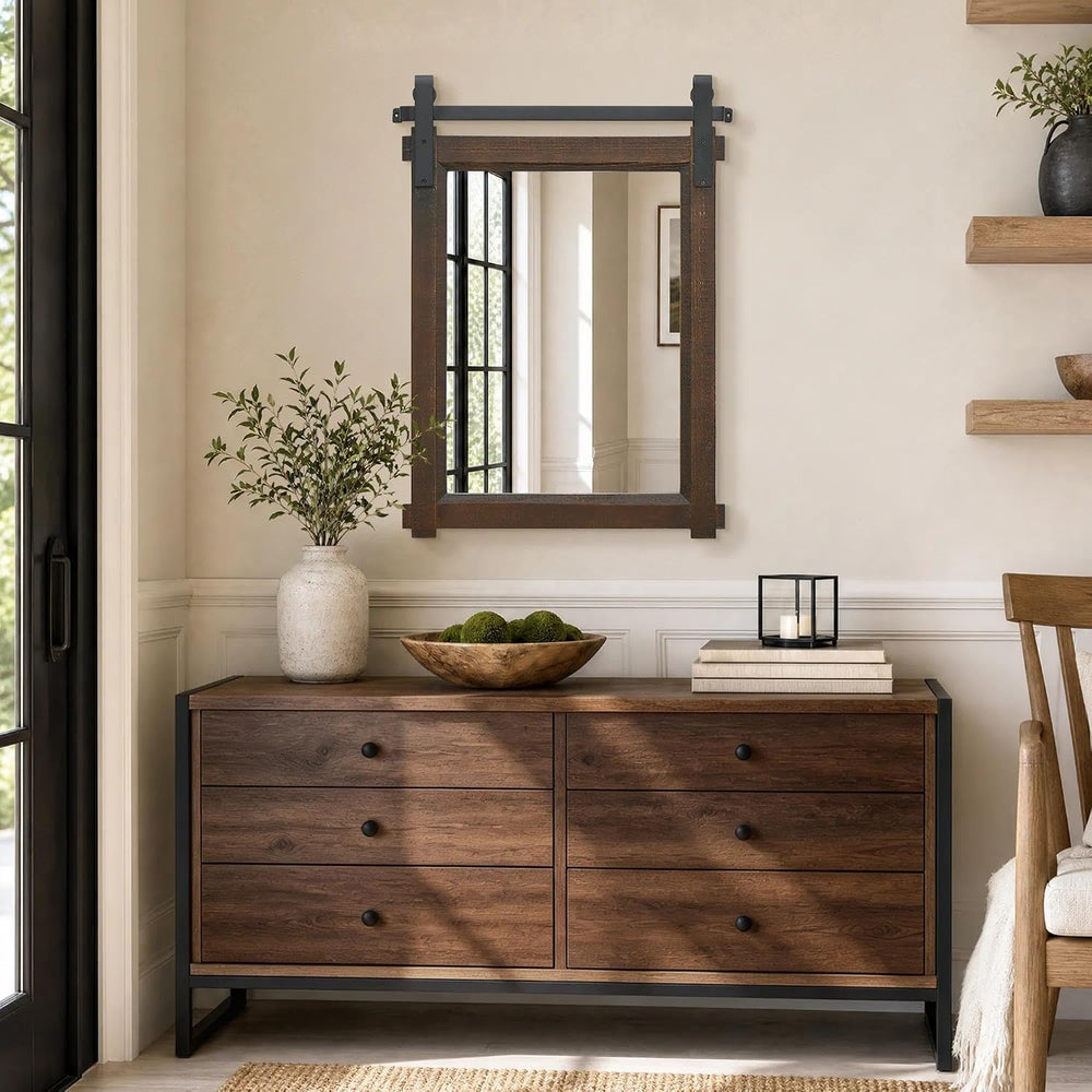 Besdomus Rustic Bathroom Vanity Mirror: 22"x30" Brown Farmhouse Bar...