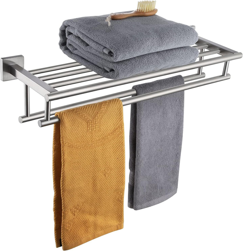 KOKOSIRI 24 Inch Towel Shelf with Double Towel Bars Bathroom Towel Rack Towel...