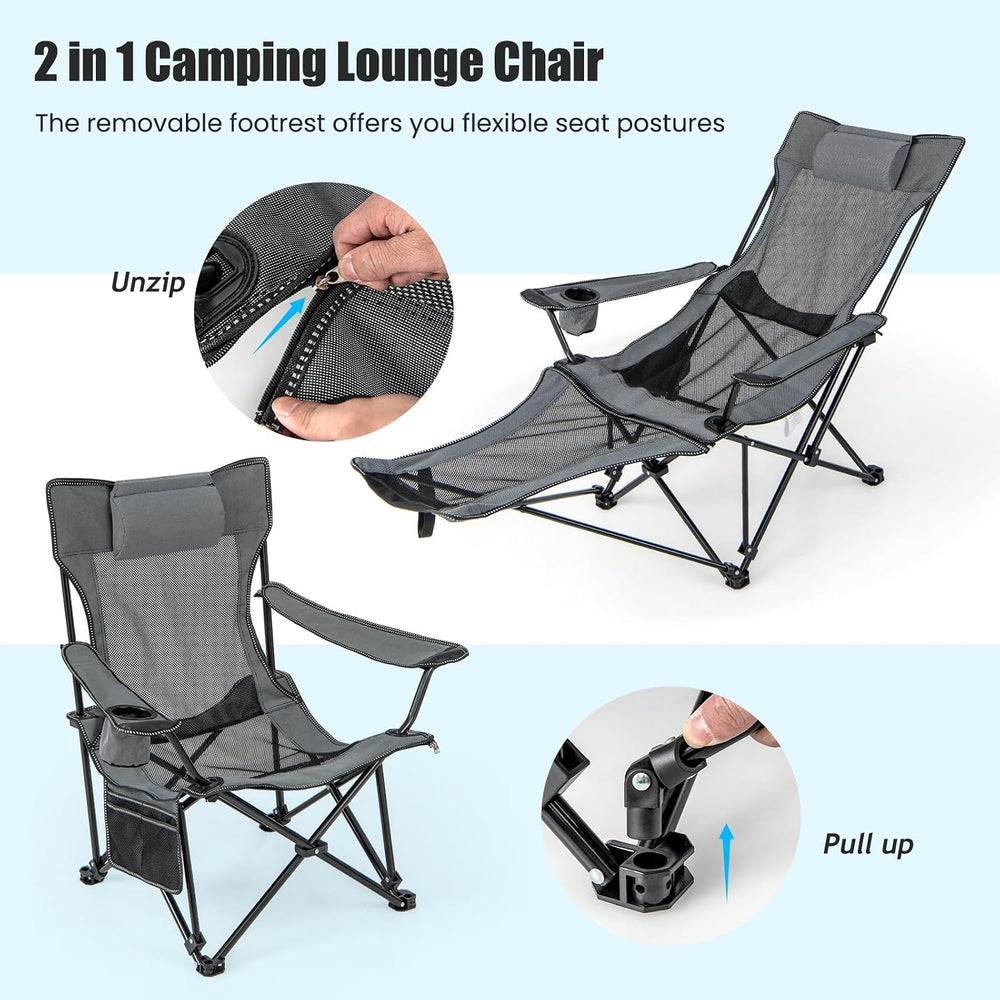 KOTEK Reclining Camping Chair, Portable Lounge Chair with Removable Foot Rest...