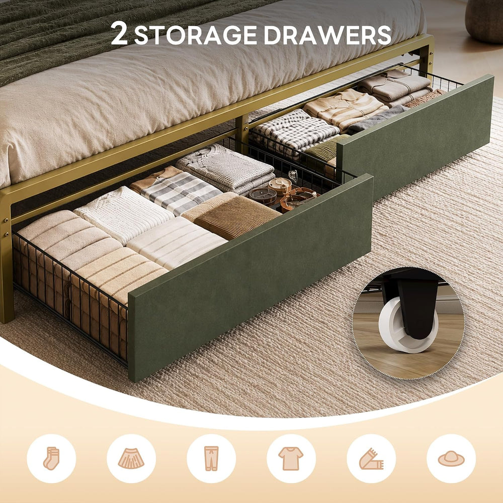LIKIMIO King Size Bed Frame with 2 Drawers and Charging Station
