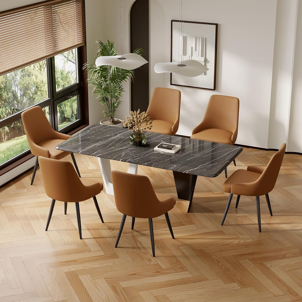 Faux Leather Chairs Set of 6, Waterproof Padded Seat,Brown