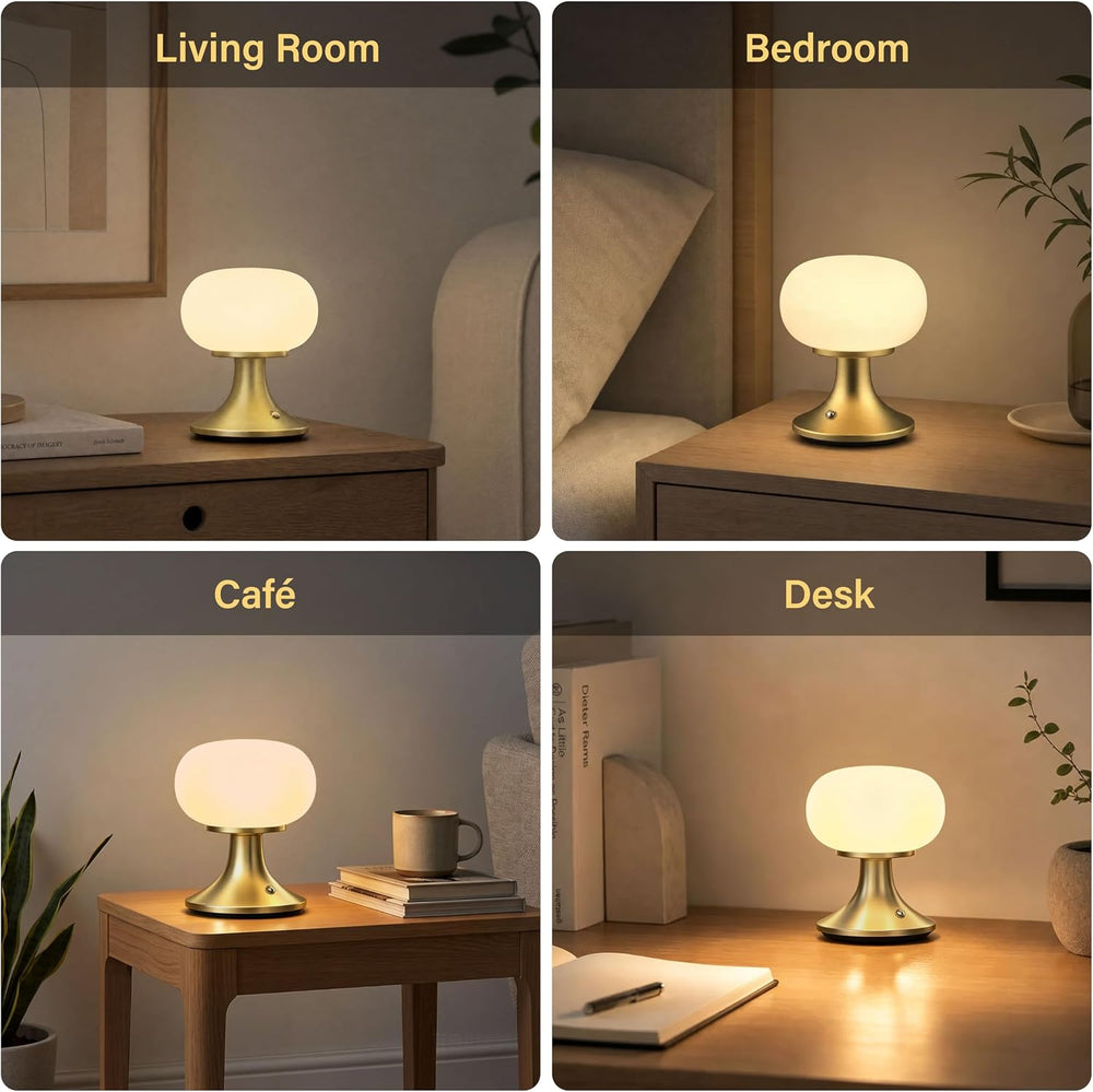 Cordless Mushroom Table Lamp - Stepless Dimming - 2700K Warm Light - Gold