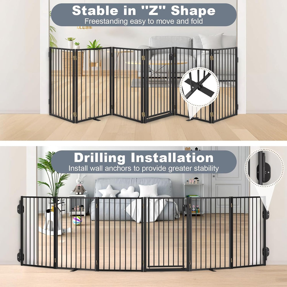 Metal Freestanding Dog Gates with Door for Outdoor Indoor,120'' Extra...