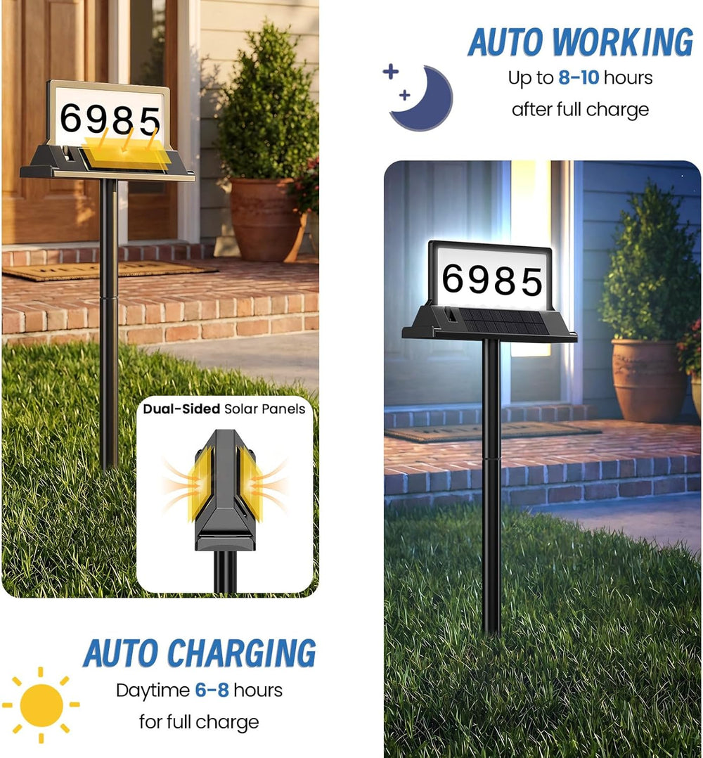 Solar Address Sign for House Numbers with Magnetic Mount & Dual-Sided LEDs