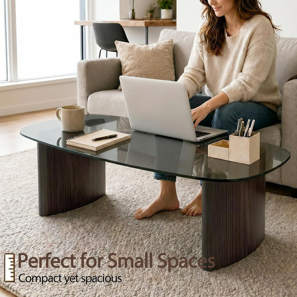 Modern Glass Coffee Table, Coffee Table for Living Room,Tempered Glass-top wi...