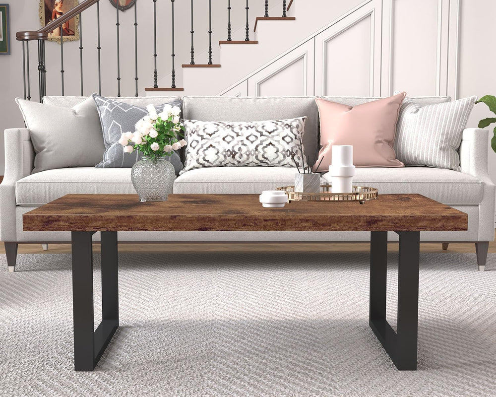 IBF Rustic Brown Coffee Table, Industrial Wood Living Room Table 47 Inch