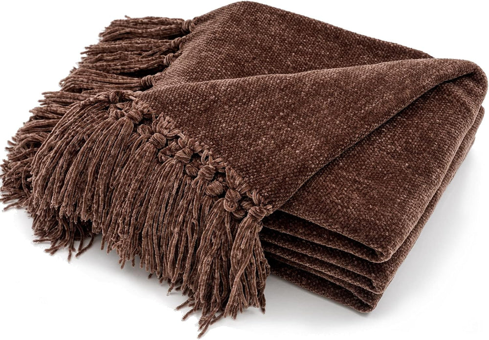 RECYCO Chenille Throw Blanket for Couch, 50"x60", Brown