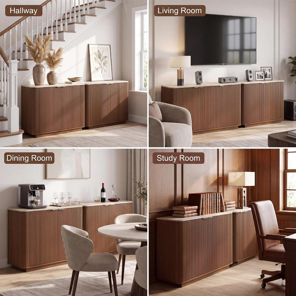 KISLOT 32" Fluted Buffet Sideboard with Storage Cabinet, Walnut