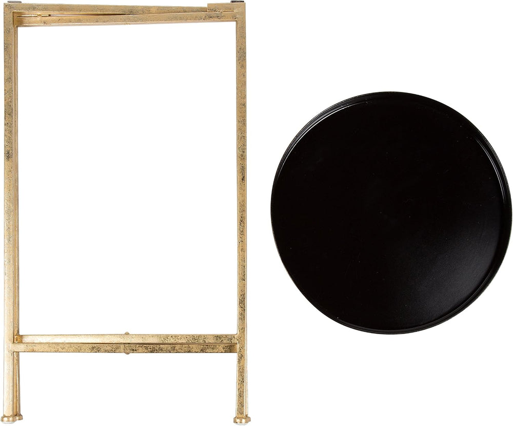 Kate and Laurel Celia Round Metal Foldable Tray Accent Table, Black with Gold...