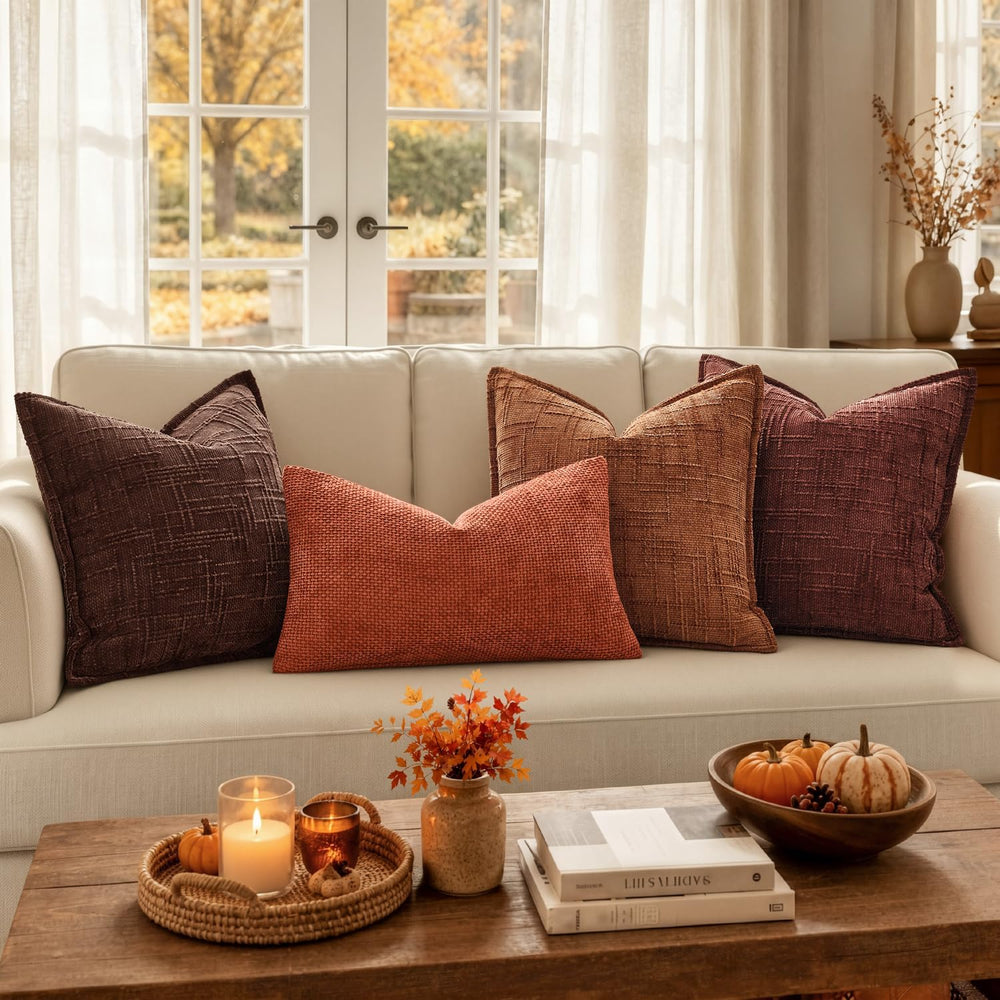 MIULEE Slubby Textured Decorative Fall Euro Throw Pillow Covers Rust 24x24