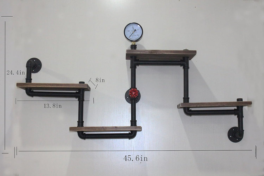 Industrial Rustic Modern Wood Ladder Pipe Wall Shelf 4 Layer Pipe Design Book...