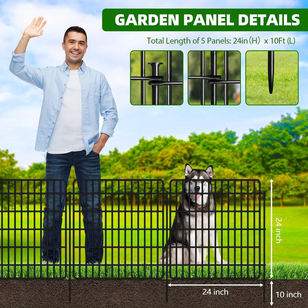 5 Panels Garden Fencing Animal Barrier with Lock, 24 in(H) X 10 Ft(L) Dog Fen...