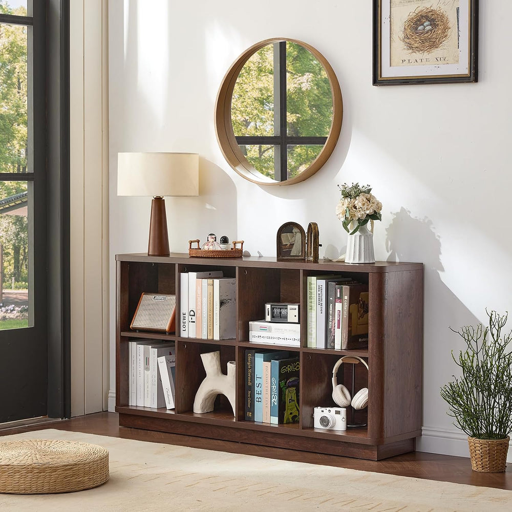 Joaxswe 8 Cube Bookcase, 52" Long Horizontal Book Shelf w/Curved Edge, F...