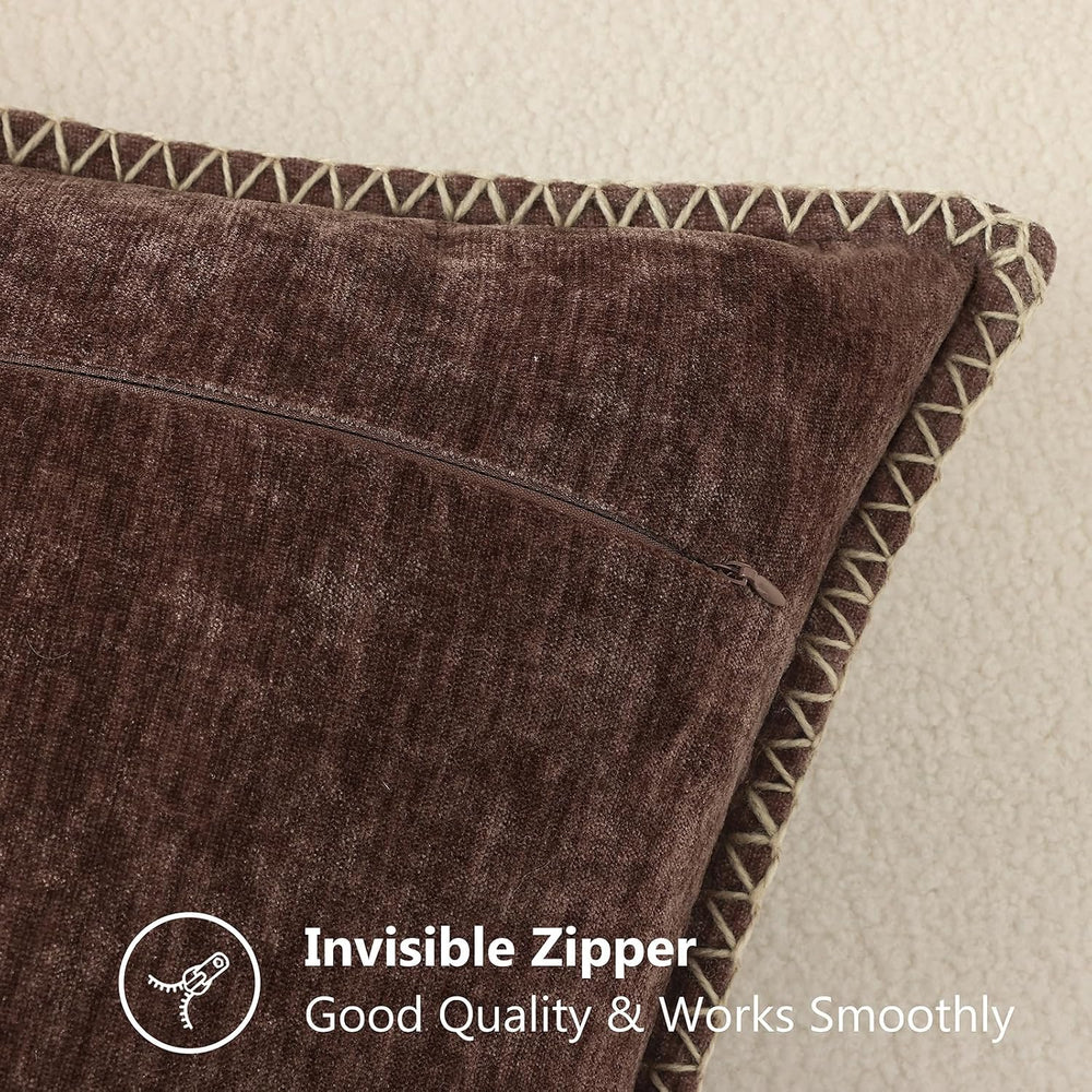 decorUhome Soft Chenille Throw Pillow Covers 26x26 Set of 2 Chocolate